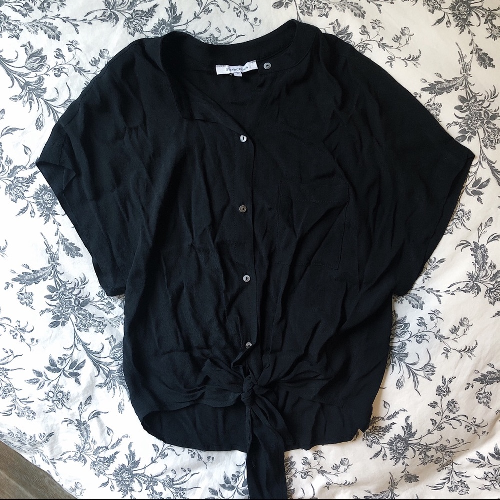 Black Tie Front Blouse
